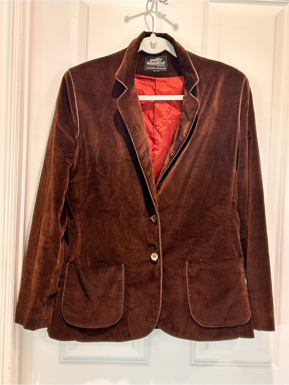 Vintage 70s Patty Woodard Chocolate Brown Velvet Blazer Western Boho